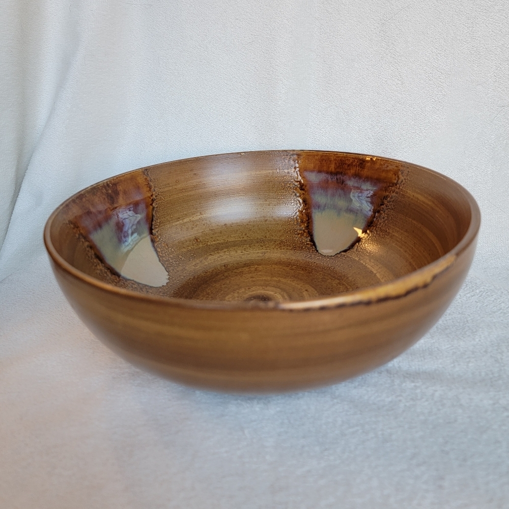 Sango Splash 4951  9" Serving Bowl Vintage Brown Drip Glaze Earth Tones